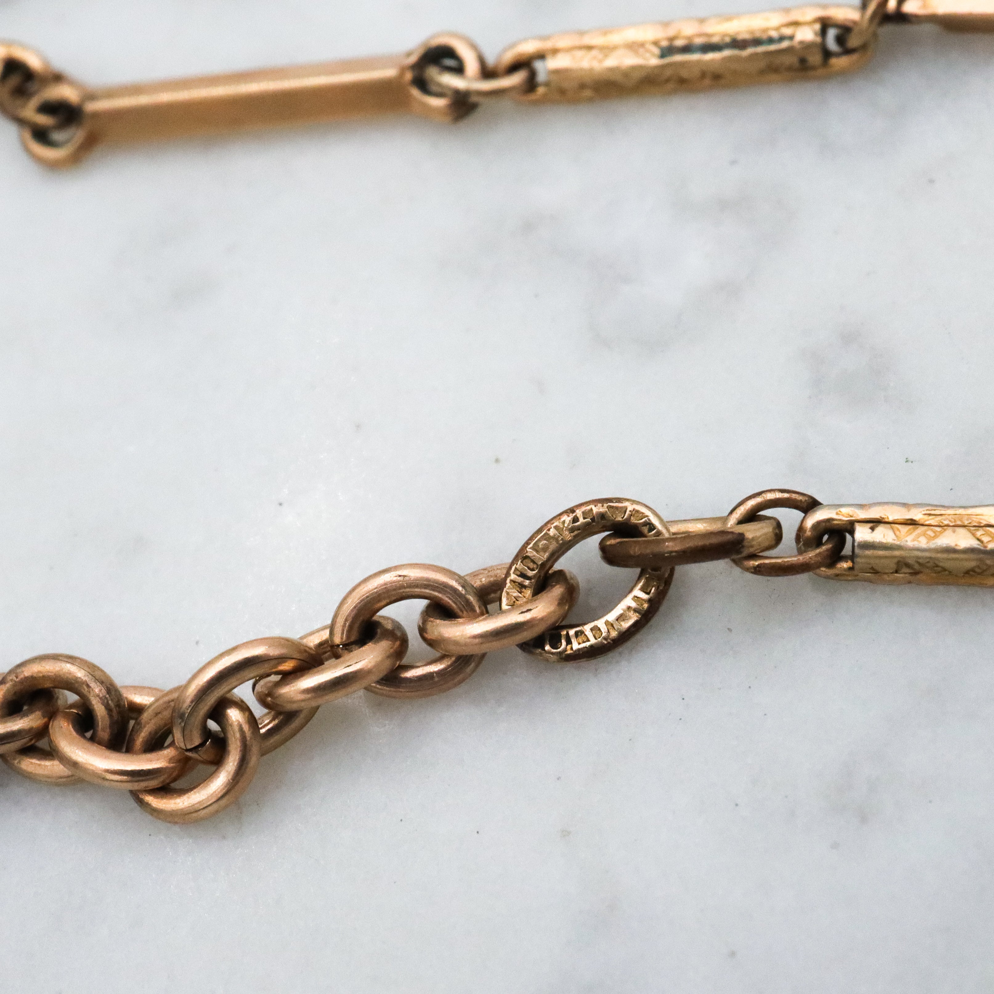 Antique Victorian 14k gold filled fancy bar link watch chain 15.5" choker necklace by Forstner